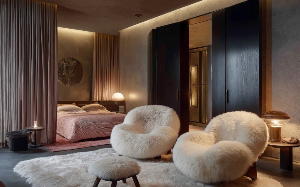 Przytulny kącik wypoczynkowy w hotelu z miękkimi poduszkami i dekoracjami