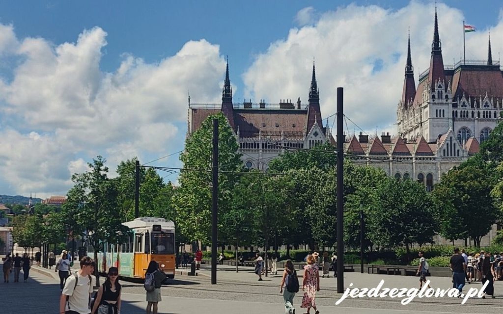 Plac przed Parlamentem w Budapeszcie pełen turystów