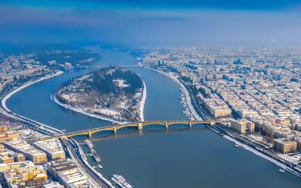 Wyspa Małgorzaty i most Małgorzaty widziane z lotu ptaka