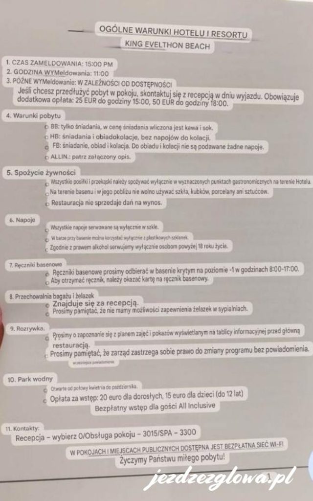 Ogólne warunki korzystania z hotelu