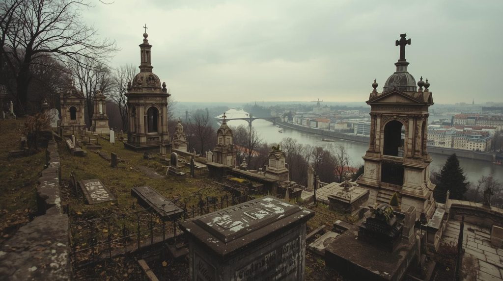 Czeski cmentarz z widokiem na Wełtawę