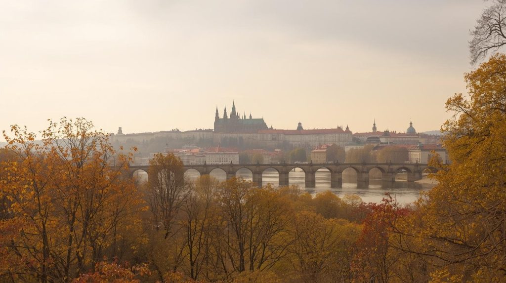 Malowniczy widok na Pragę jesienią