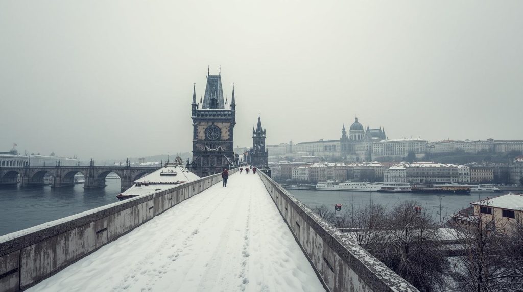 Malowniczy widok na Pragę zimą