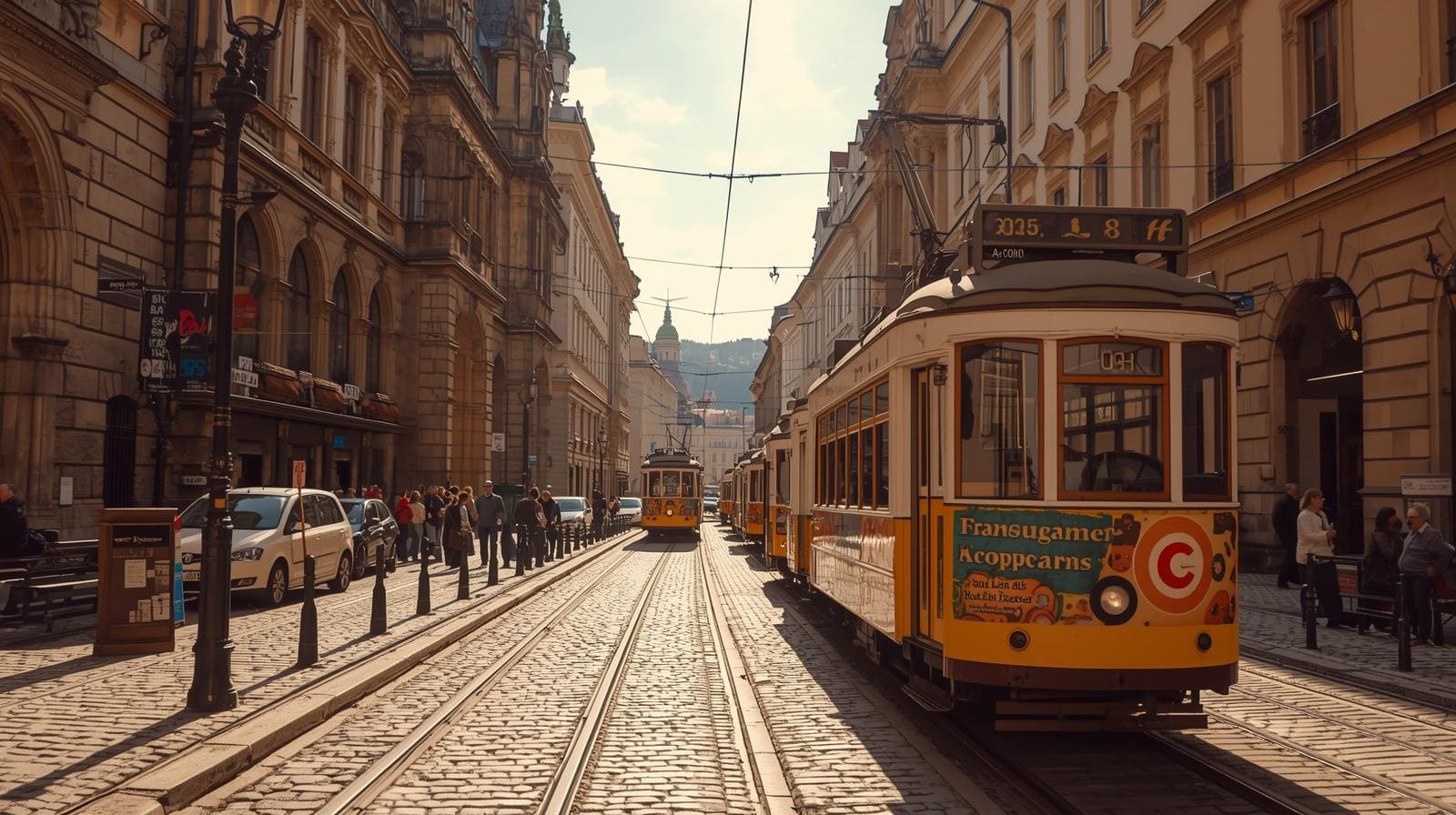 Malowniczy widok na tramwaje w Pradze