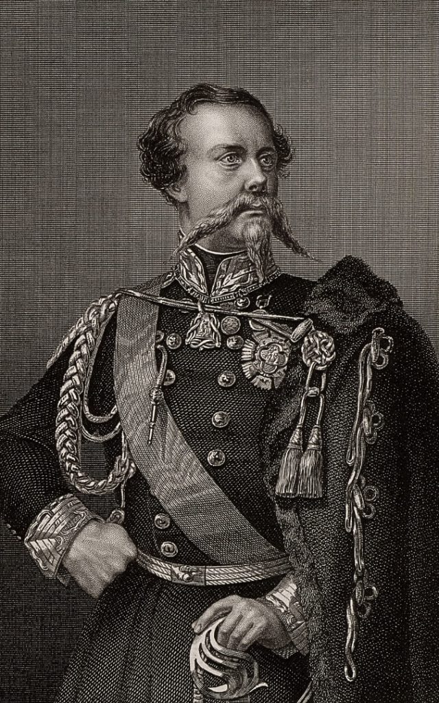 Król Wiktor Emanuel II w stroju wojskowym – portret rycina, postać historyczna Włoch