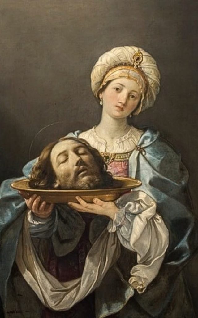 Obraz "Salome z głową Jana Chrzciciela" autorstwa Guido Reniego na ciemnym tle w Palazzo Barberini