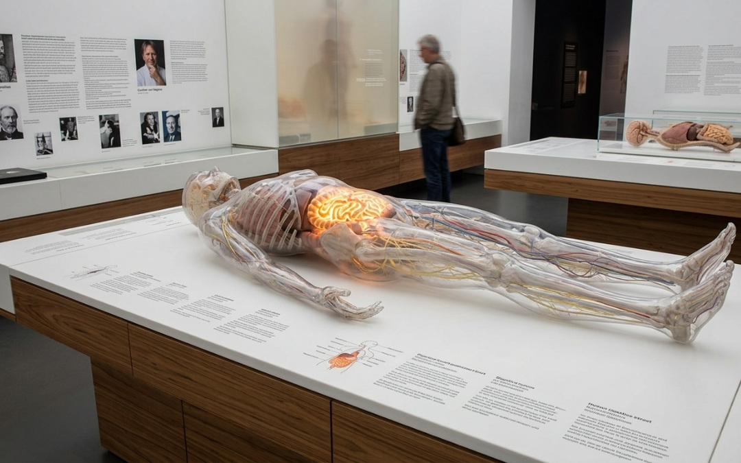 Anatomiczny model człowieka z podświetlonym układem trawiennym