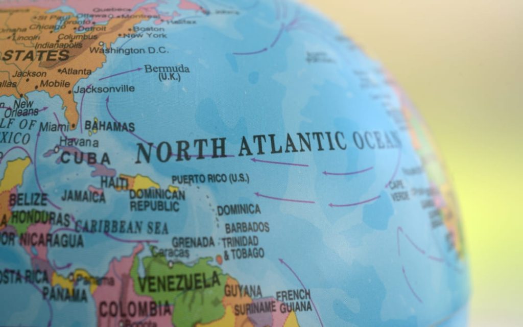Ocean Atlantycki na globusie