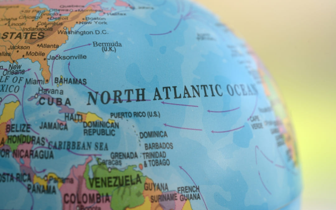 Ocean Atlantycki na globusie