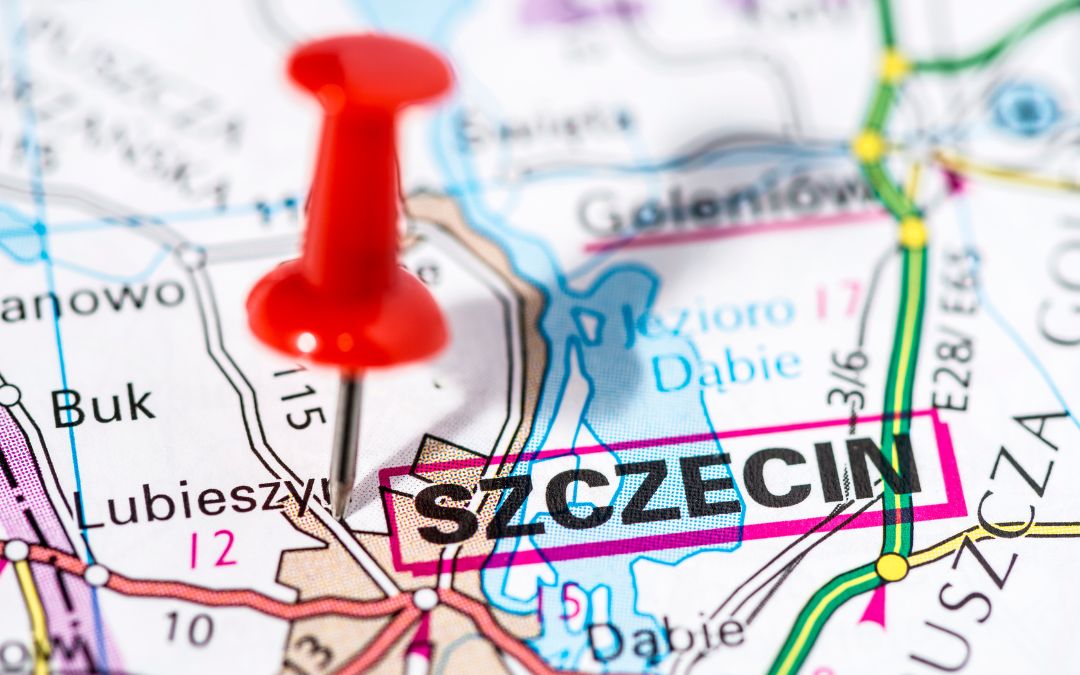 Szczecin zaznaczony pinezką na mapie